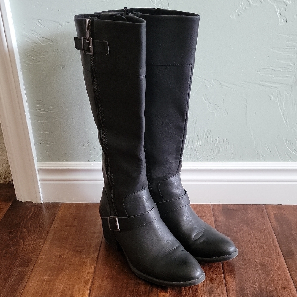 BOC Black Heeled Boots with Buckle Details
